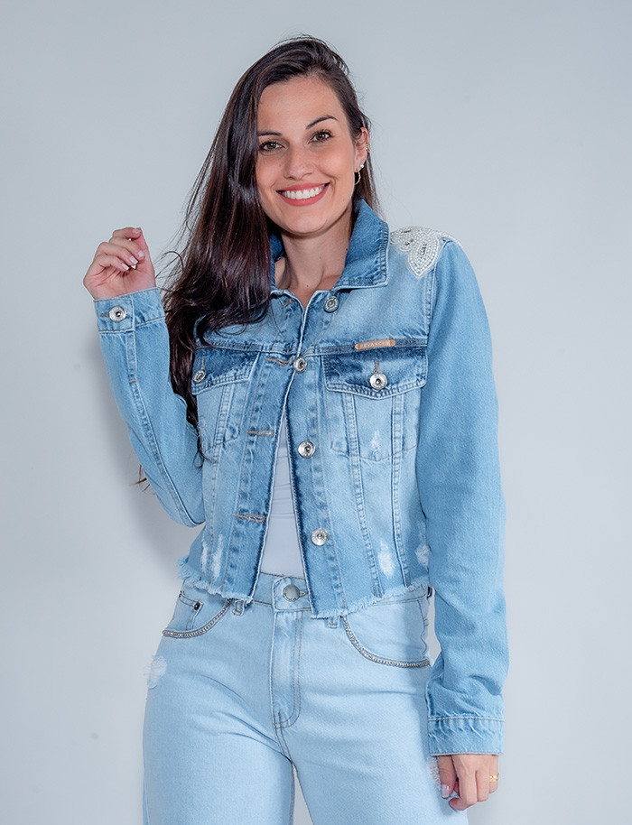 Jaqueta Jeans Atacado Mangas Bufantes Feminina Revanche Léia