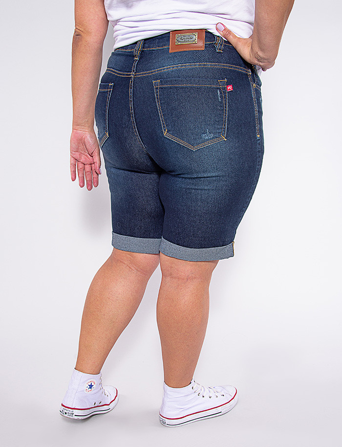 Bermuda Jeans Atacado Plus Size Feminina Revanche Roux Azul Roupas