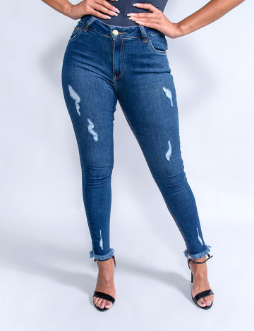 Calça Jeans Atacado Cropped Feminina Revanche Maria Laura Azul Frente