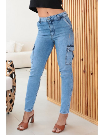 Calça Jeans Skinny Com Bolso Cargo Atacado Feminina Revanche Brotas Azul