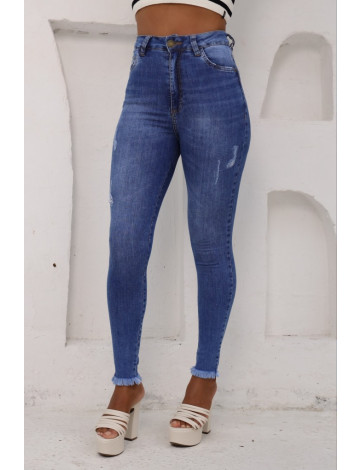 Calça Jeans Fit Com Barra Desfiada Atacado Feminina Revanche Borobia Azul