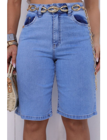 Bermuda Jeans Jorts Com Elastano Atacado Feminina Revanche Sumas Azul