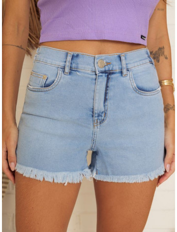 Shorts Jeans Com Elástico e Barra Desfiada Atacado Feminina Revanche Unica