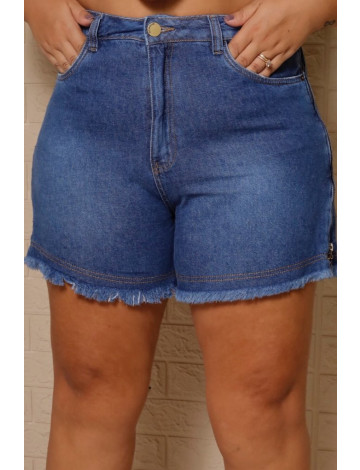 Shorts Jeans Zíper Lateral Com Galão Curvy Atacado Feminina Revanche Ibiapina Azul