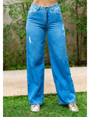 Calça Wide Leg Jeans Atacado Feminina Revanche Yvana Azul