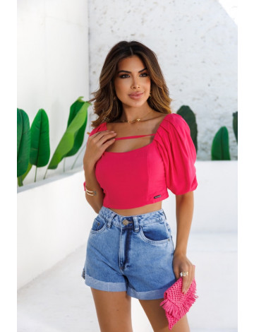 Cropped Manga Com Pregas Atacado Feminina Revanche Maroa Pink