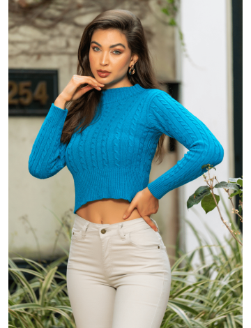 Blusa De Tricot Trançada Atacado Feminina Revanche Sybil Azul