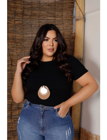 Blusa Canelada Decote Careca Curvy Atacado Feminina Revanche Jesuânia Preto