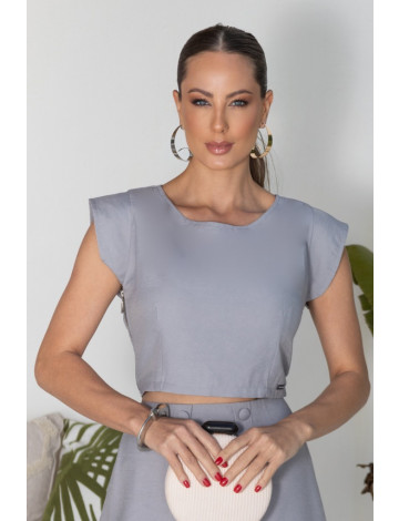 Blusa Cropped Zíper Na Lateral Atacado Feminina Revanche Jiguaní Cinza Médio