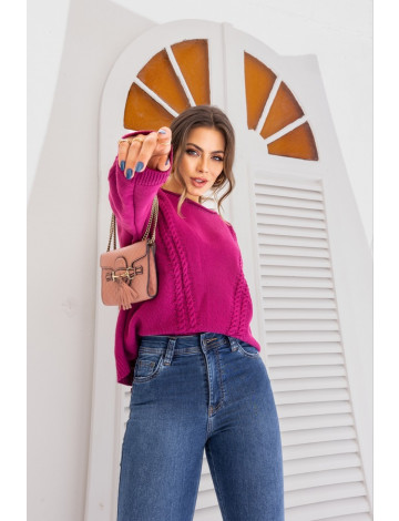 Blusa de Tricot Com Detalhes de Trança Atacado Feminina Revanche Jizan Fúcsia