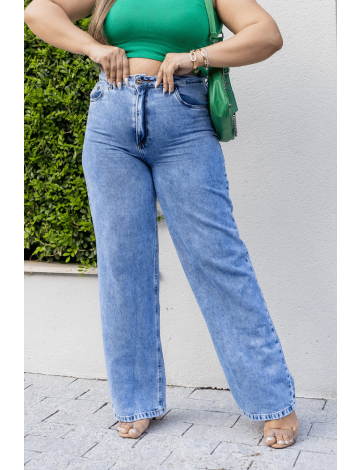 Calça Jeans Wide Leg Plus Size Atacado Feminina Revanche Gabela Azul