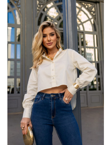 Camisa Cropped Costas Alongada Atacado Feminina Revanche Jaquirana Off-White