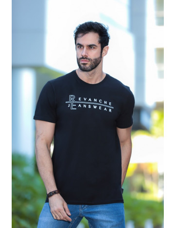 Camiseta Decote Careca Estampada Atacado Masculino Revanche Mirador Preto