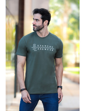 Camiseta Decote Careca Estampada Atacado Masculino Revanche Mirador Verde Musgo