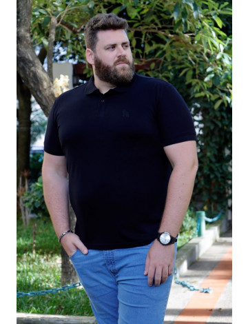 Camiseta Polo Bordado Plus Size Atacado Masculino Revanche Conde Preto