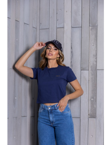 Cropped Básico Com Gola A Fio Atacado Feminina Revanche Lismore Azul Marinho