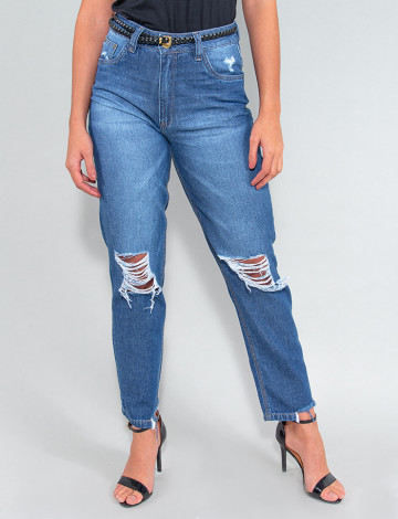 Calça Jeans Atacado Mom Feminina Revanche Camillei Azul Frente