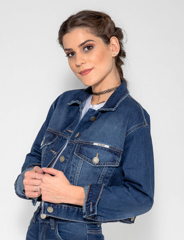 jaqueta jeans cropped feminina