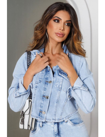 Jaqueta Jeans Bolso Com Lapela Atacado Feminina Revanche Estebanía