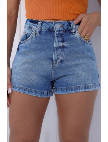 Shorts Jeans Boyfriend Vista Com Botões Atacado Feminina Revanche Venturosa Azul