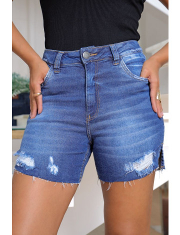 Shorts Jeans Mom Barra A Fio Atacado Feminina Revanche Hidrolândia Azul