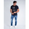 Calça Jeans Reta Com Recortes Bolso Frontal Atacado Masculina Revanche Adilson Azul 