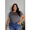 Blusa Baby Look Basica Curvy Atacado Feminina Revanche Zadar Cinza Escuro