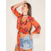 Blusa Atacado com Nó Florida Feminino revanche Walena coral 