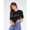 Blusa Atacado Cropped Letra Branca Feminina Revanche No Photos Preto Lado