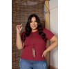 Blusa Canelada Decote Careca Curvy Atacado Feminina Revanche Jesuânia Marsala