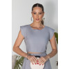 Blusa Cropped Zíper Na Lateral Atacado Feminina Revanche Jiguaní Cinza Médio