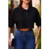 Camiseta Cropped Polo Ampla Atacado Feminina Revanche Espinosa Preto