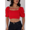 Cropped Manga Com Pregas Atacado Feminina Revanche Maroa Vermelho