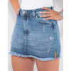 Saia Shorts Jeans Atacado Feminino Revanche Nannette Azul Detalhe Frente