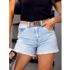 Shorts Jeans Boyfriend Com Cinto e Barra Desfiada Atacado Feminino Revanche Indianola Azul