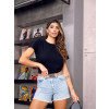 Shorts Jeans Boyfriend Com Cinto e Barra Desfiada Atacado Feminino Revanche Indianola Azul