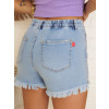 Shorts Jeans Elástico Atrás Com Barra Desfiada Atacado Feminina Revanche Mestia Azul