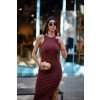 Vestido Midi Canelado Com Fenda Atacado Feminino Revanche Lizarda Marrom Escuro