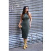 Vestido Midi Canelado Com Fenda Atacado Feminino Revanche Lizarda Verde Militar