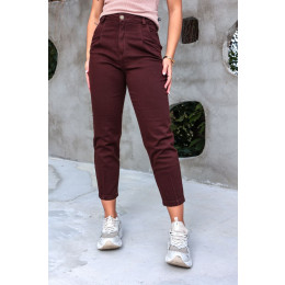 Calça Mom Color Com Pregas e Bolso Faca Atacado Feminina Revanche Guilin Cinza