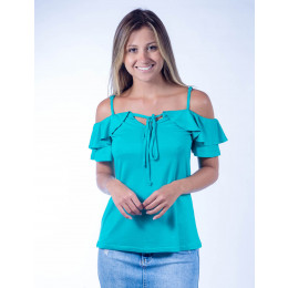 Blusa Atacado com Babado Feminina Revanche Milão Verde Frente