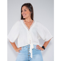 Blusa Atacado com Nó Feminina Revanche Bertille Off White Frente