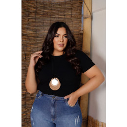 Blusa Canelada Decote Careca Curvy Atacado Feminina Revanche Jesuânia Preto