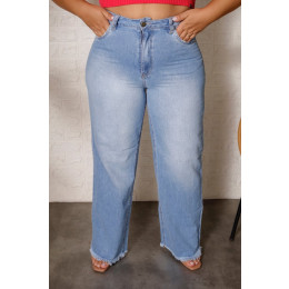 Calça Jeans Wide Leg Com Barra Desfiada Curvy Atacado Feminina Revanche Laikipia