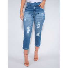 Calça Jeans Atacado Cropped Mom Feminina Revanche Margery Azul Frente