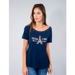 Camiseta Atacado Manga Curta Feminino Revanche Team Paris Preta Frente