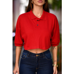 Camiseta Cropped Polo Ampla Atacado Feminina Revanche Espinosa Bordo