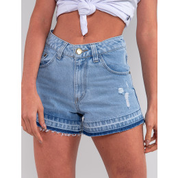 Shorts Jeans Atacado Feminino Revanche Yannick Azul Detalhe Frente